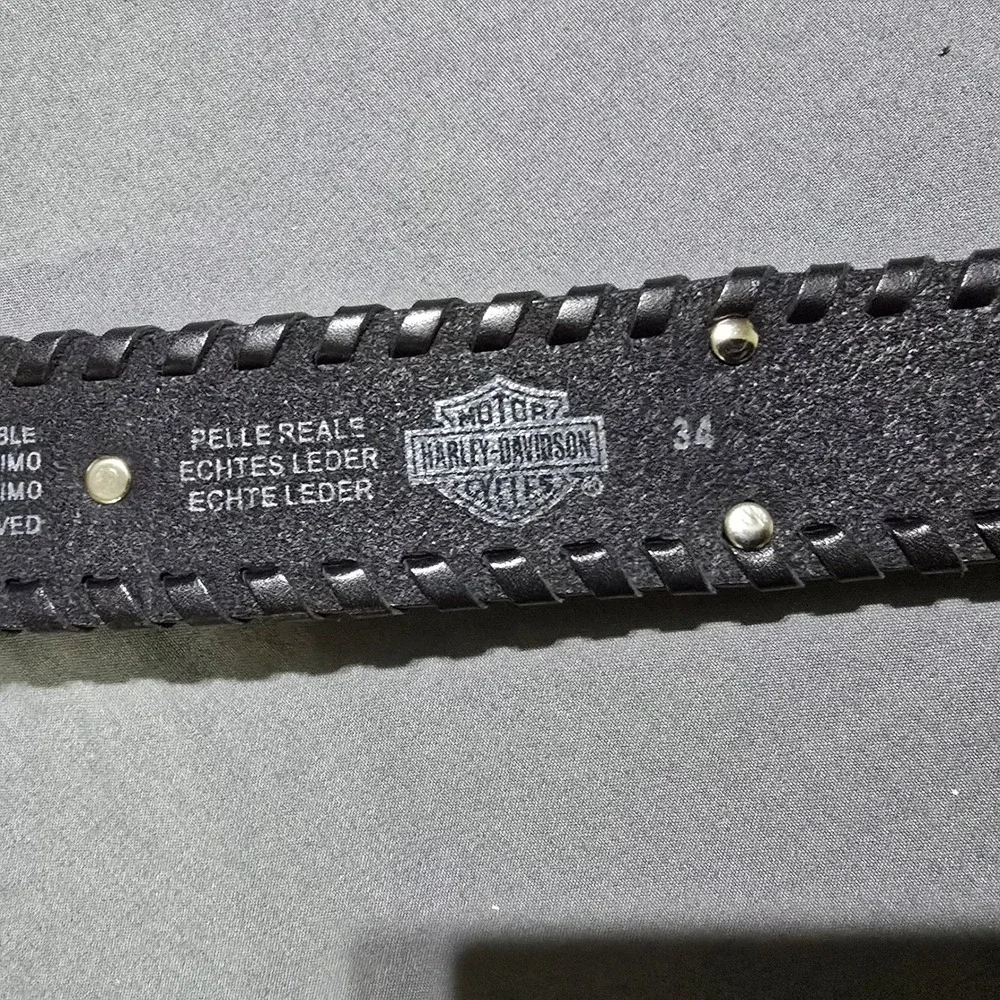 Harley Davidson Belt Mens 34 Black Leather Whipstitch Medallion Buckle 99545